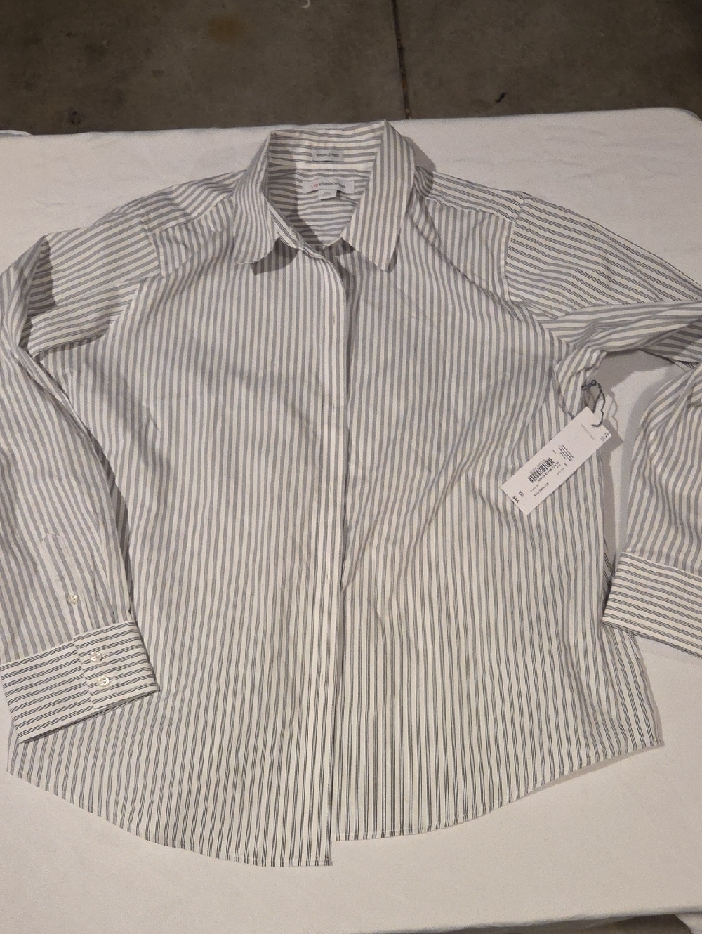 Liz Claiborne White and Gray Striped Button-Down Shirt